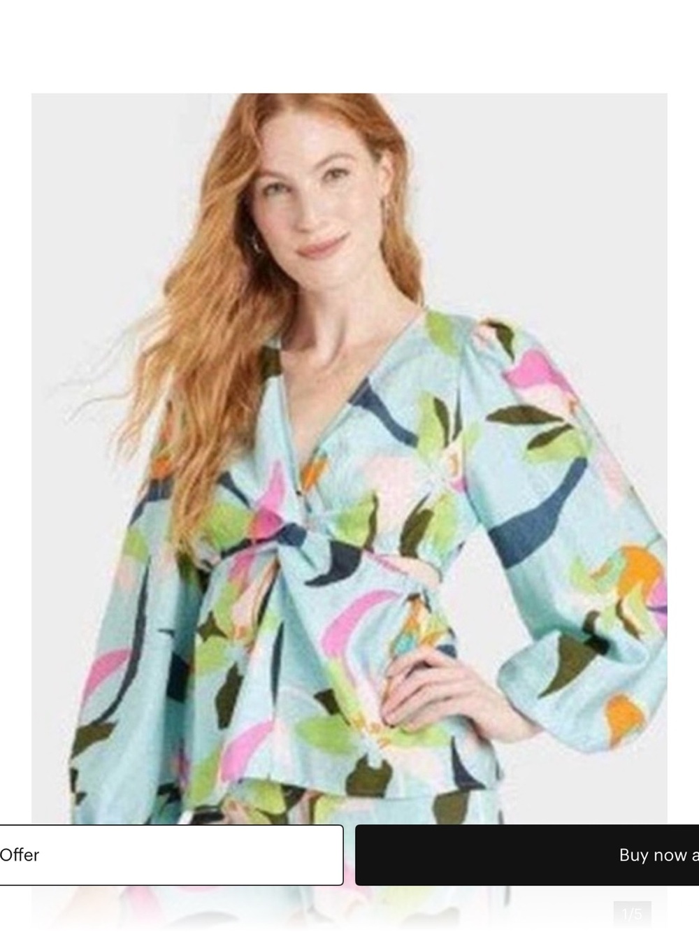 a new day Sky Blue Floral Tie-Front Blouse with Pink, Orange & Green